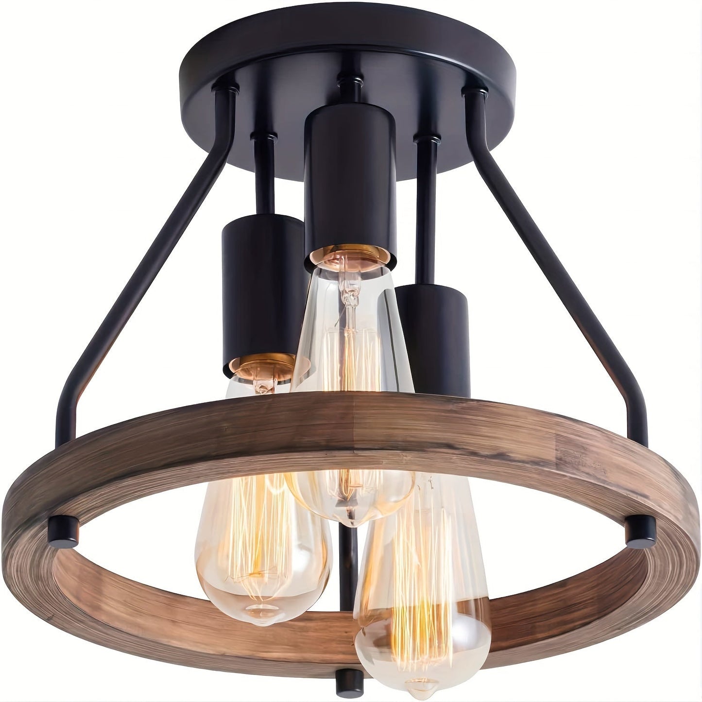 Industrial Wood Ring Ceiling Light 3 Light