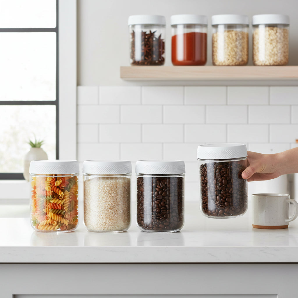Glass Food Storage Jars Airtight Stackable
