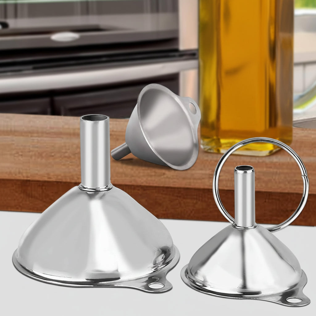 Stainless Steel Funnel Set 3 Sizes Kitchen
