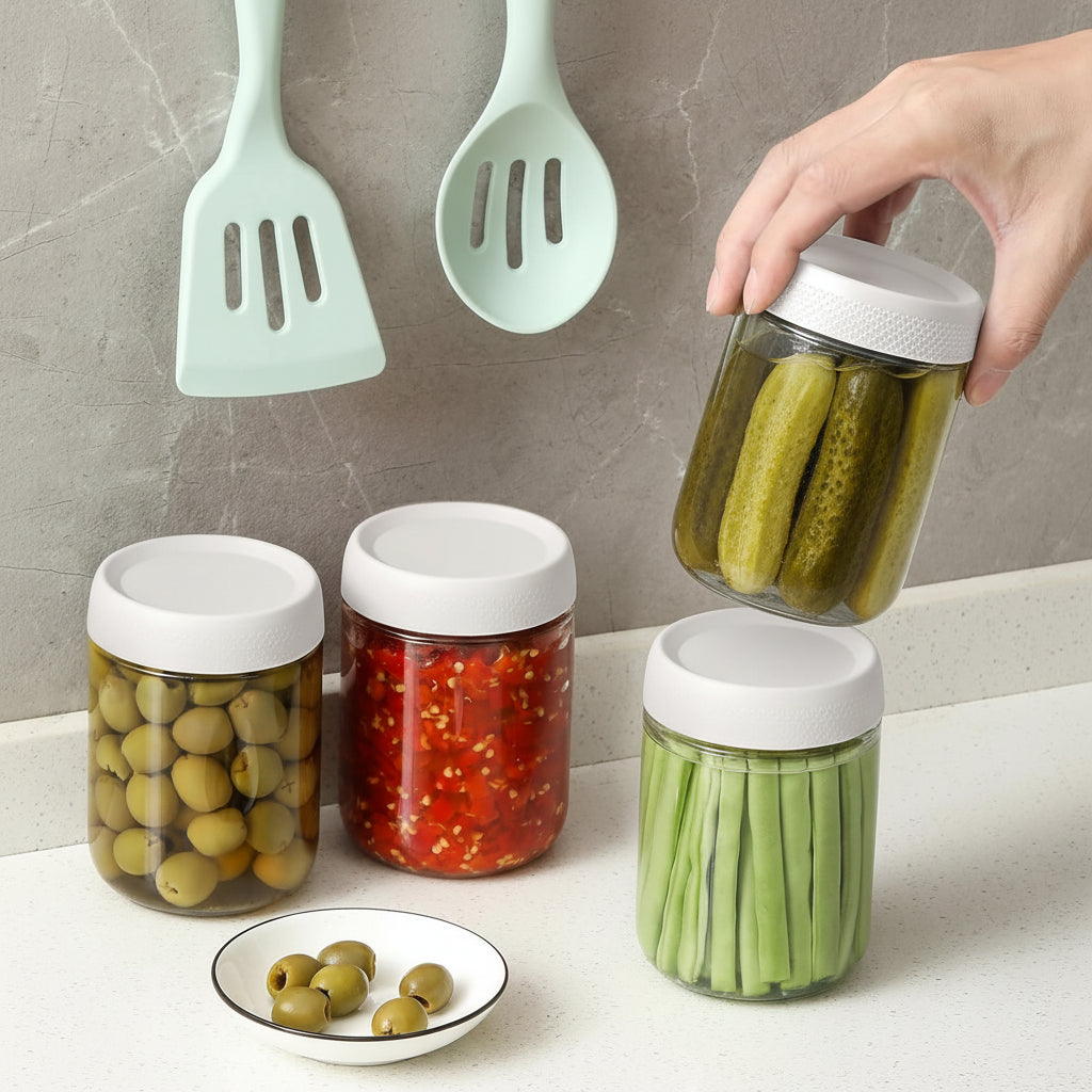Glass Food Storage Jars Airtight Stackable