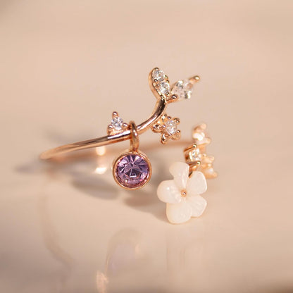 Ring Birthstone Flower Adjustable Cubic