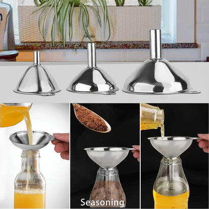 Stainless Steel Funnel Set 3 Sizes Kitchen