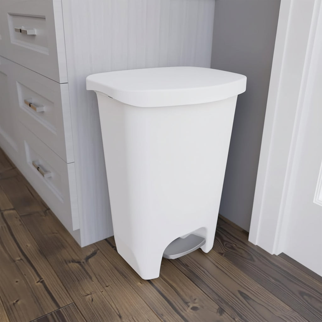 13 Gallon White Kitchen Trash Can Step