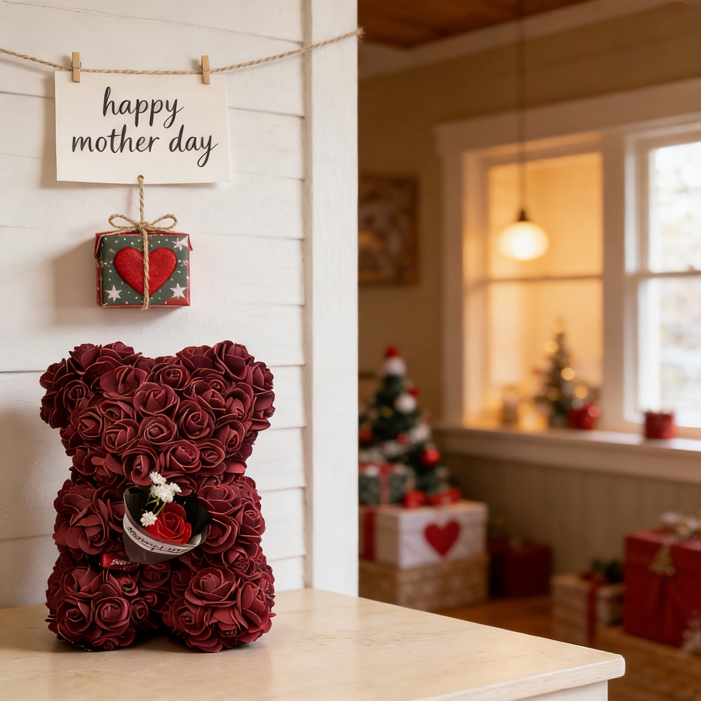 Mothers Day Rose Bear Gift Artificial Flower