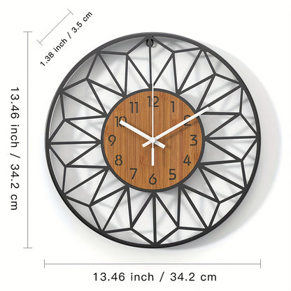 Modern Metal Wall Clock Wood Grain Centre