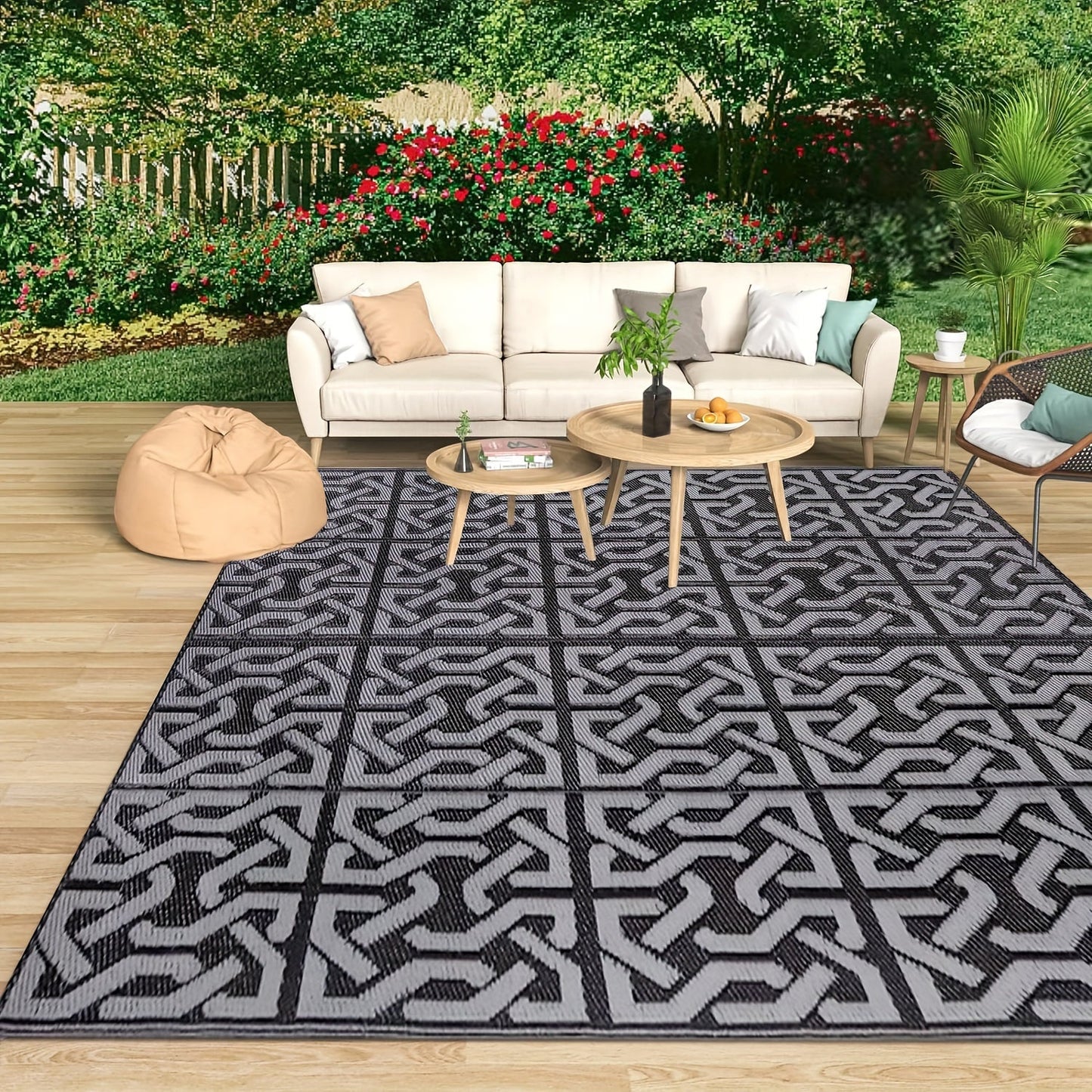 Reversible Outdoor Rug Black & Grey Modern