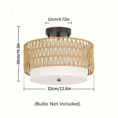 Boho Rattan Ceiling Light Semi Flush Mount