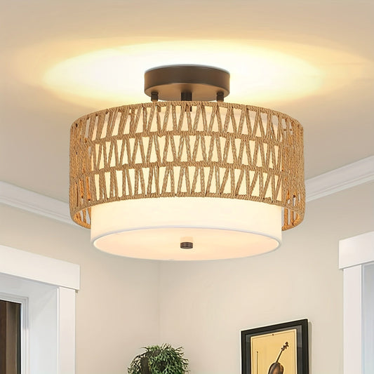 Boho Rattan Ceiling Light Semi Flush Mount