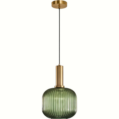 Modern Striped Glass Pendant Light Brass &