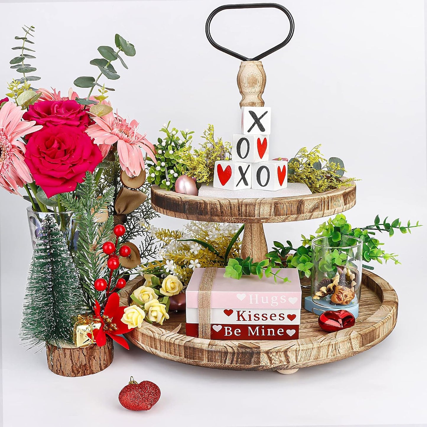 Table Decor Wooden Valentine Book Stack