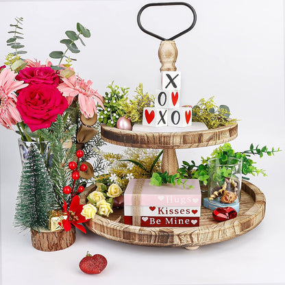 Table Decor Wooden Valentine Book Stack