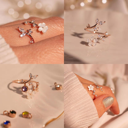 Ring Birthstone Flower Adjustable Cubic