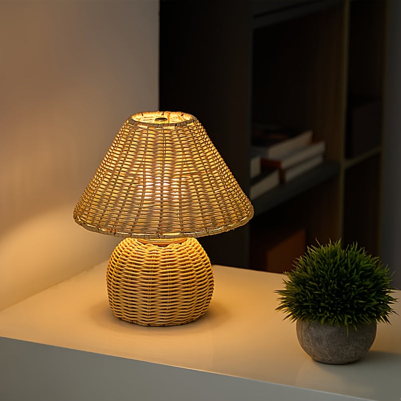 Bamboo Woven Desk Lamp USB Powered Boho