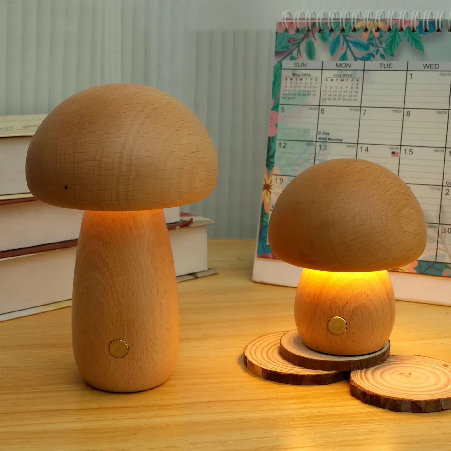 Portobello Mushroom Lamp Natural Wood