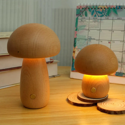 Portobello Mushroom Lamp Natural Wood