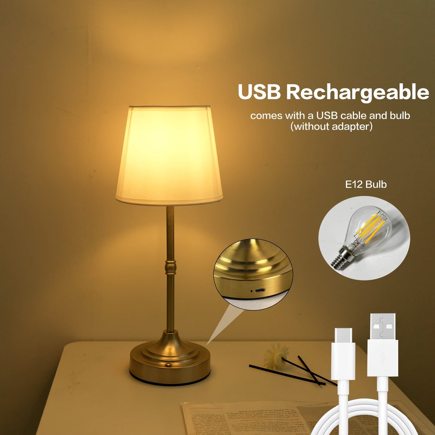 Dimmable Cordless Table Lamp USB