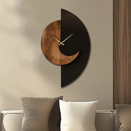 Modern Half Moon Wooden Wall Clock Silent