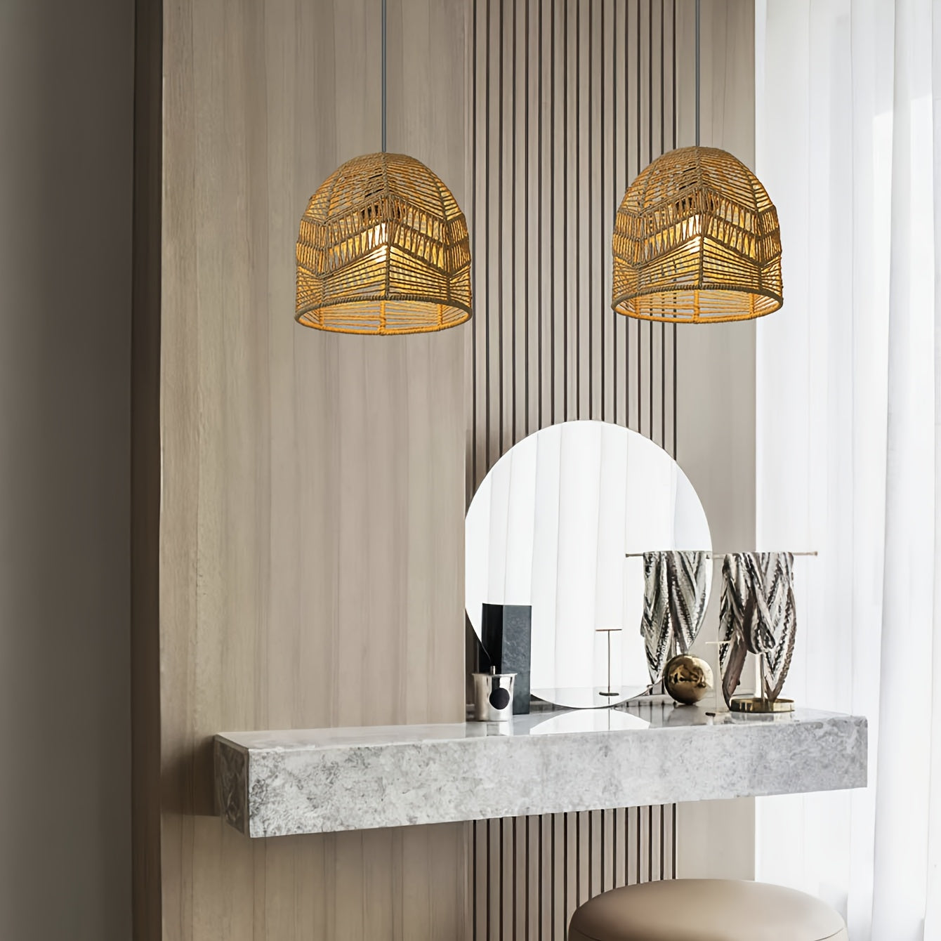 Handwoven Rope Pendant Shade Rustic