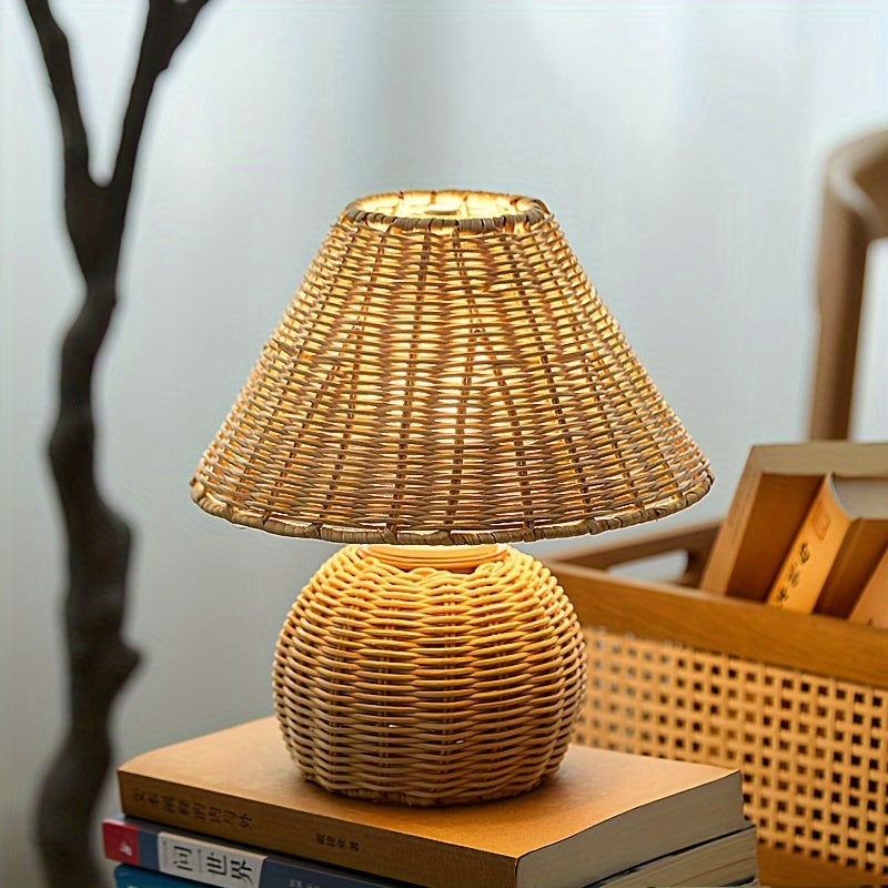 Bamboo Woven Desk Lamp USB Powered Boho