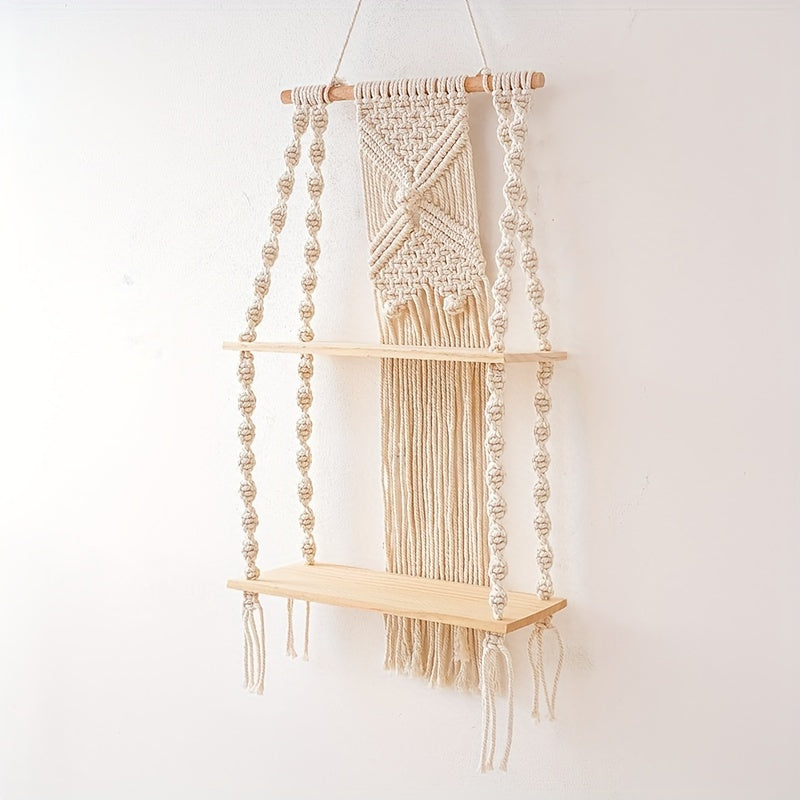 Boho Macrame Wall Shelf 2 Tier Hanging