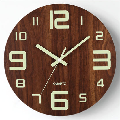 Walnut Luminous Wall Clock Silent Glow In