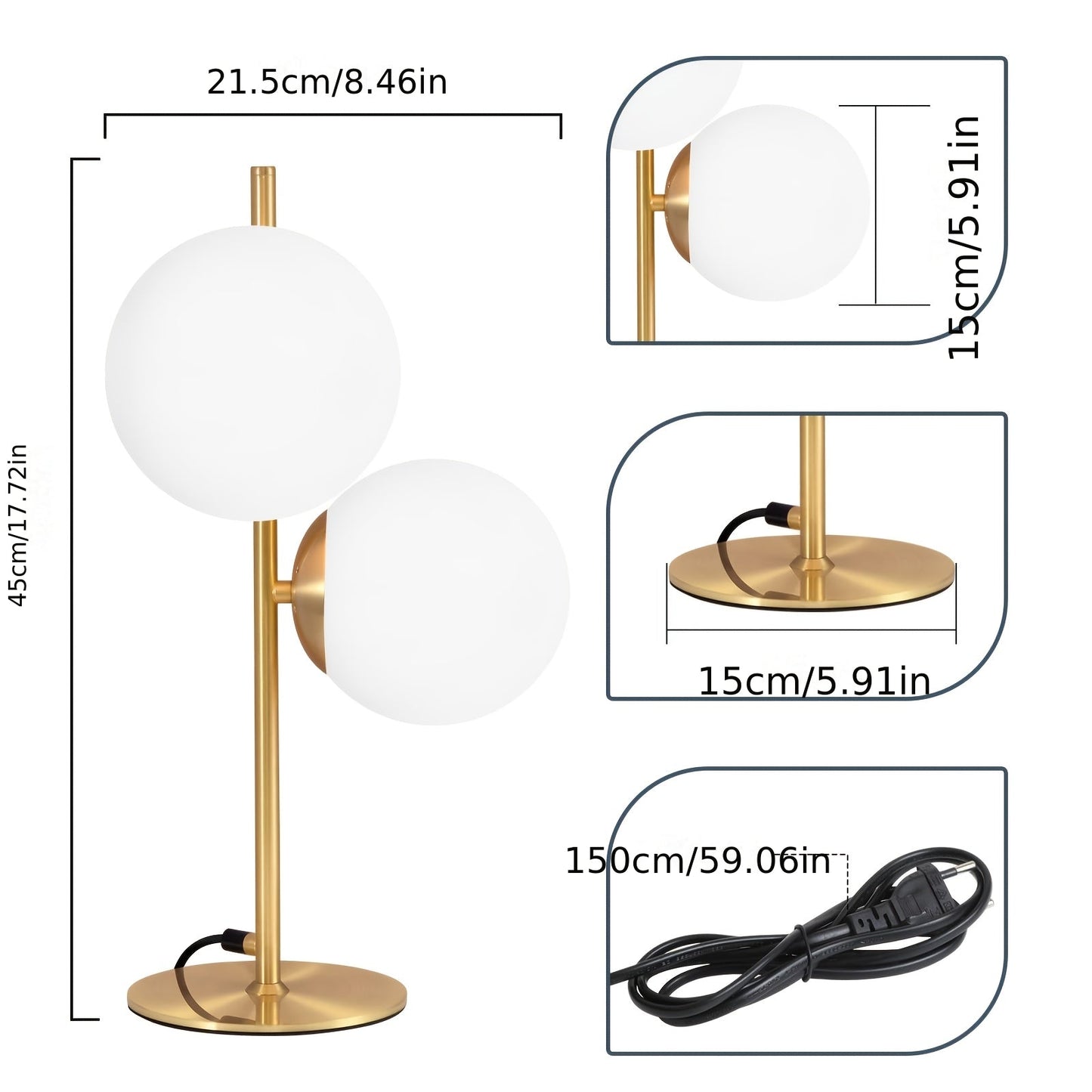 Modern Golden Table Lamp White Glass Globe