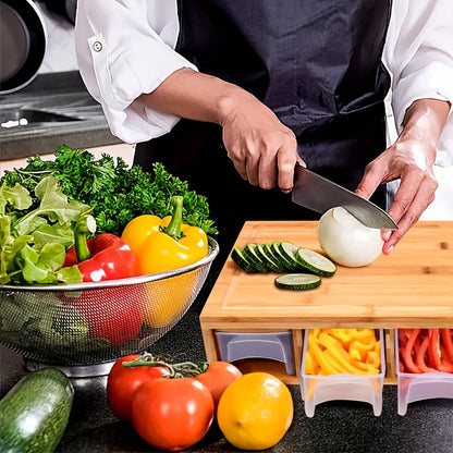 Bamboo Cutting Board With Storage Trays &