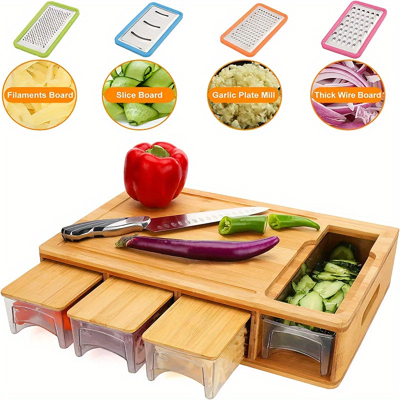 Bamboo Cutting Board With Storage Trays &
