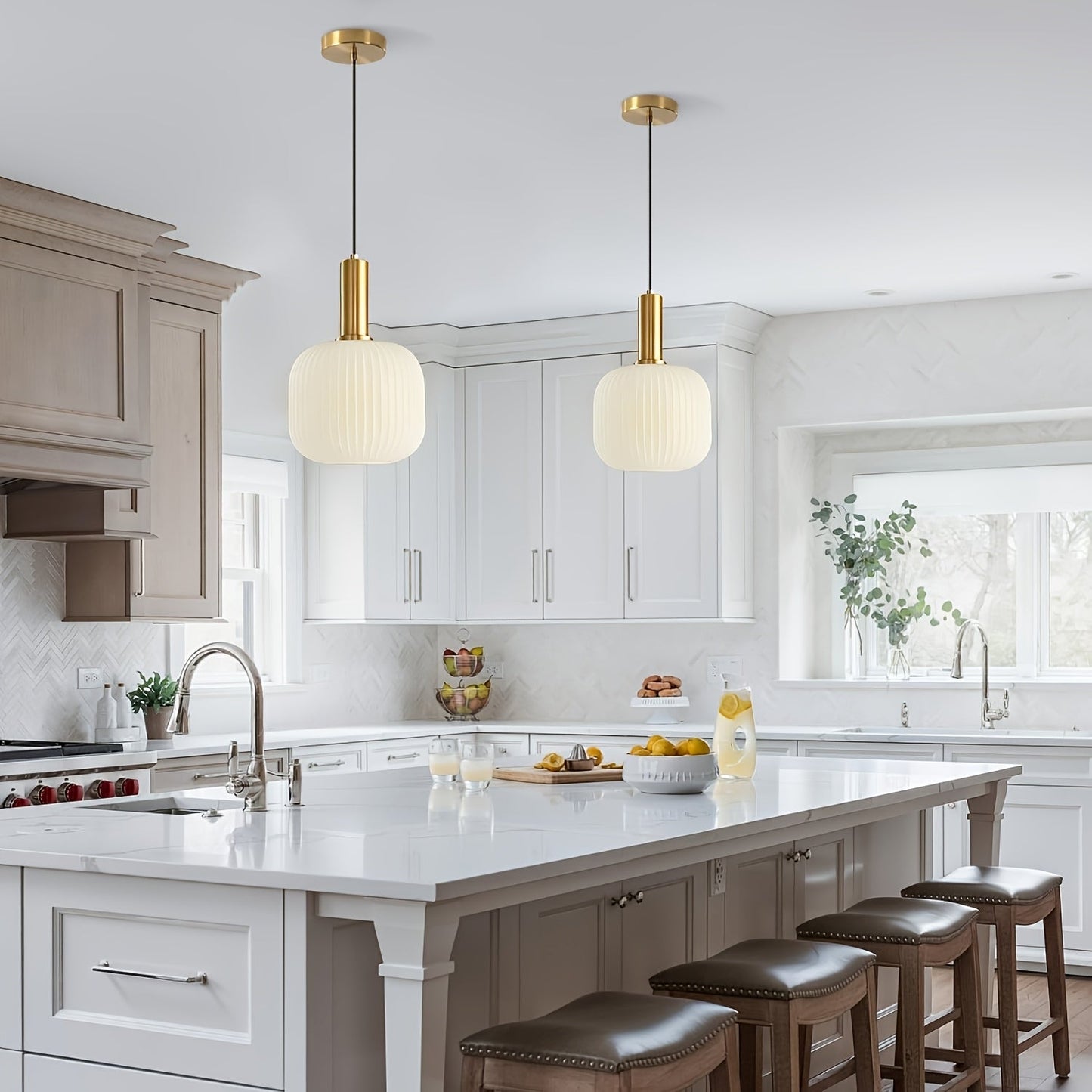 Modern Striped Glass Pendant Light Brass &