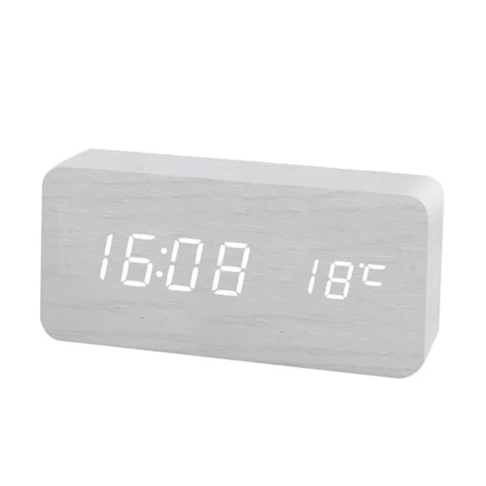Alarm Clock Digital LED Wood Desk Clock