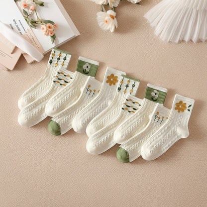 Womens Crew Socks Vintage Floral Cable Knit