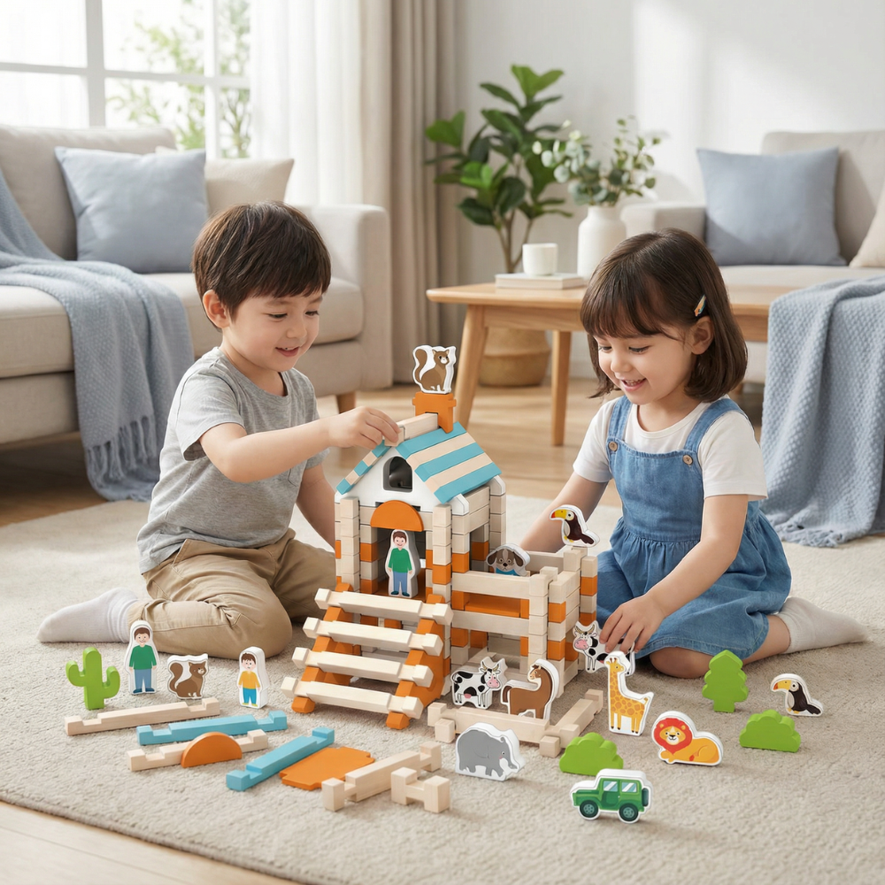Kids Toys Montessori Wooden Building Blocks