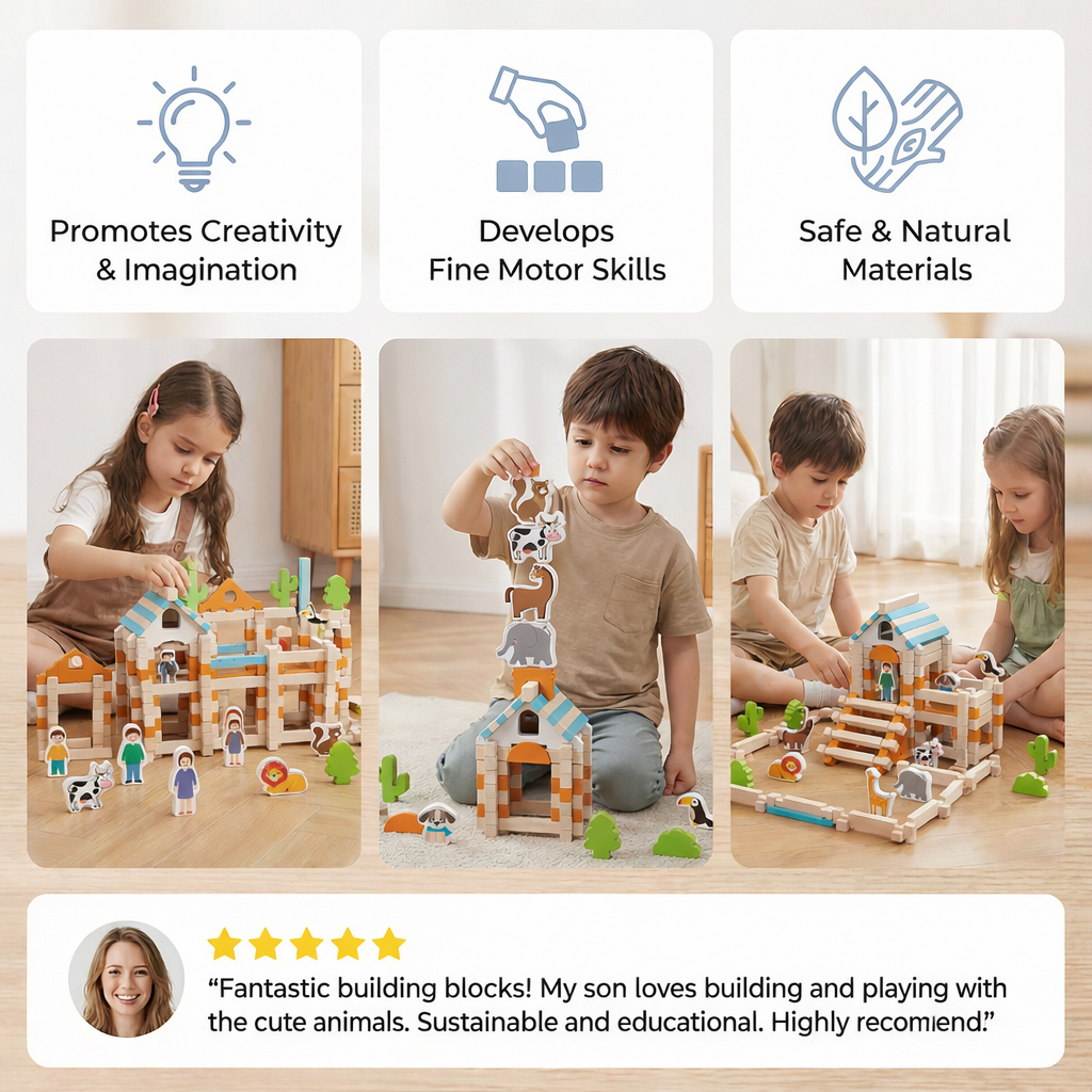 Kids Toys Montessori Wooden Building Blocks