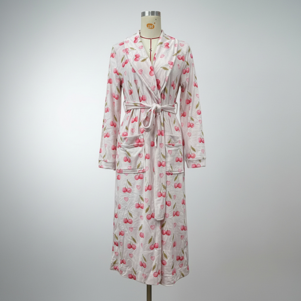 Bathrobe Floral Print Flannel Shawl Collar