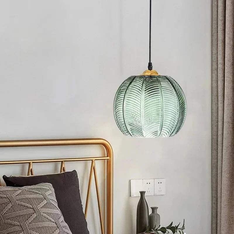 Pumpkin Ribbed Glass Pendant Lamp Retro