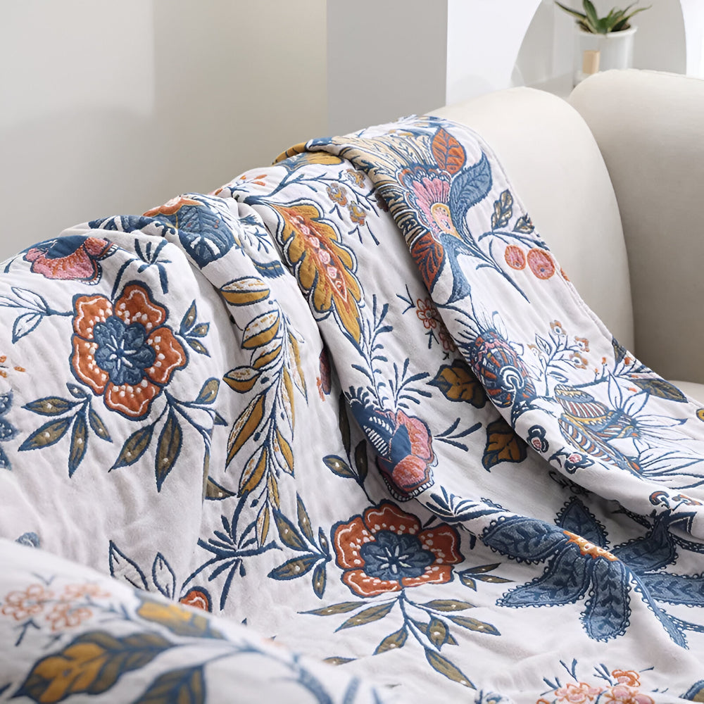 Blanket Throw Floral Reversible Tassel