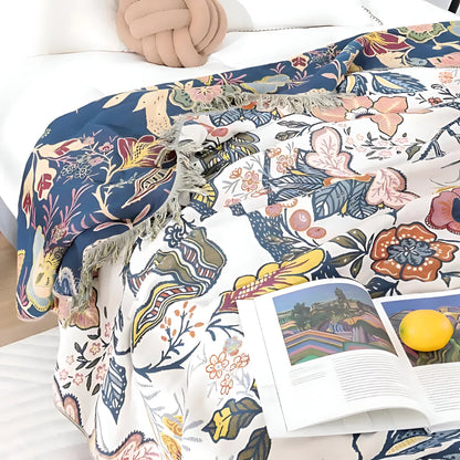 Blanket Throw Floral Reversible Tassel