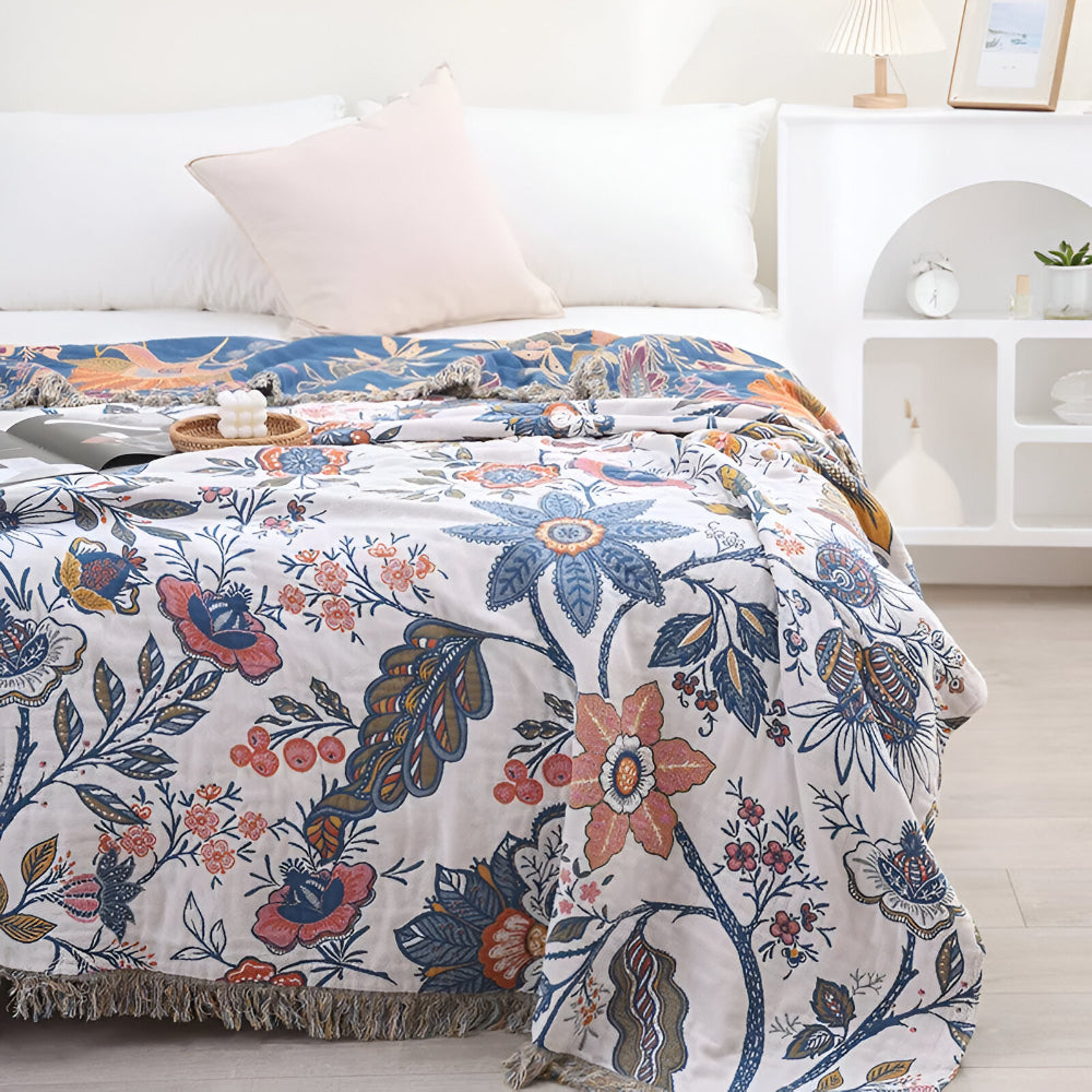 Blanket Throw Floral Reversible Tassel