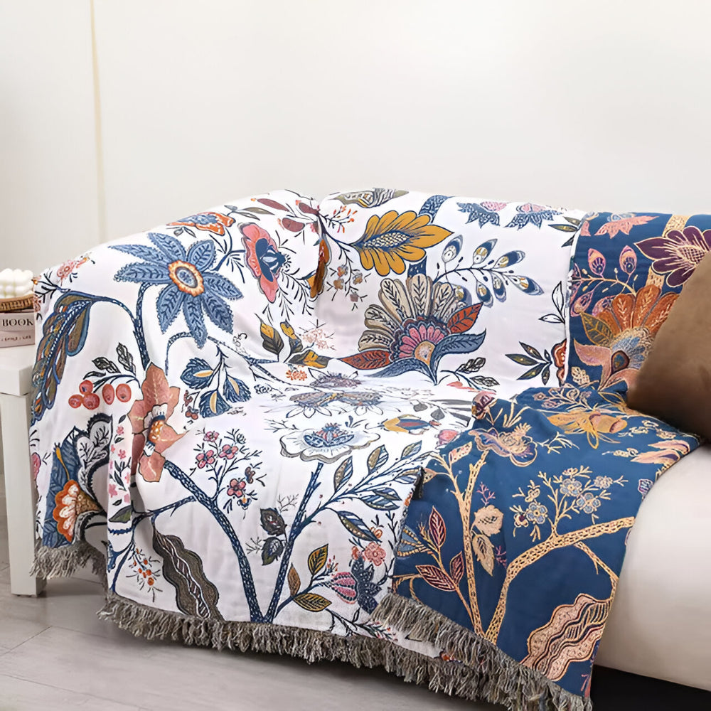 Blanket Throw Floral Reversible Tassel