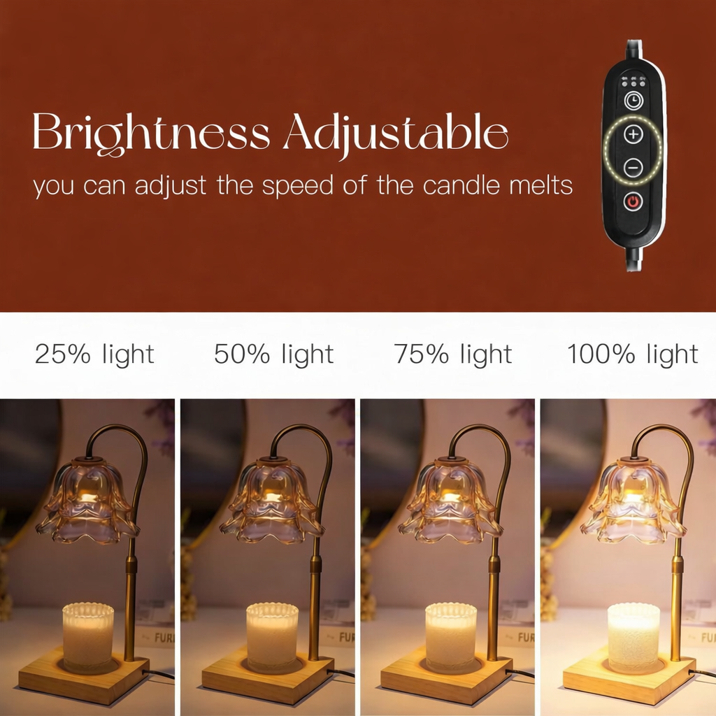 Candle Warmer Lamp Flower Glass Gold