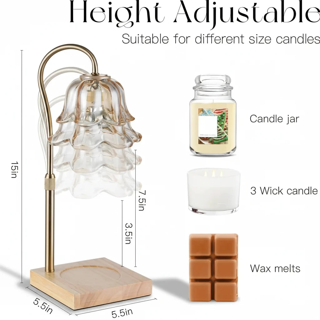 Candle Warmer Lamp Flower Glass Gold