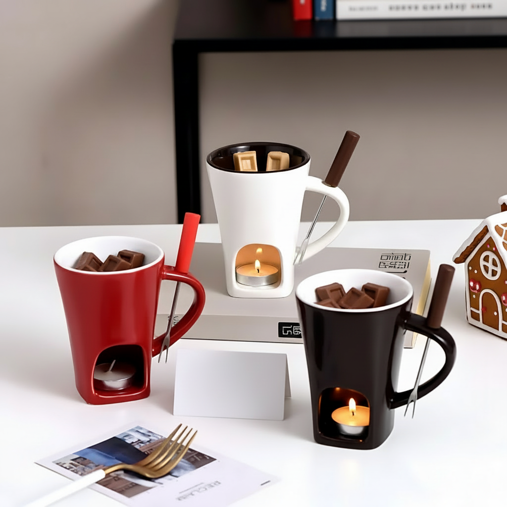 Fondue Set Ceramic Candle Heated Chocolate