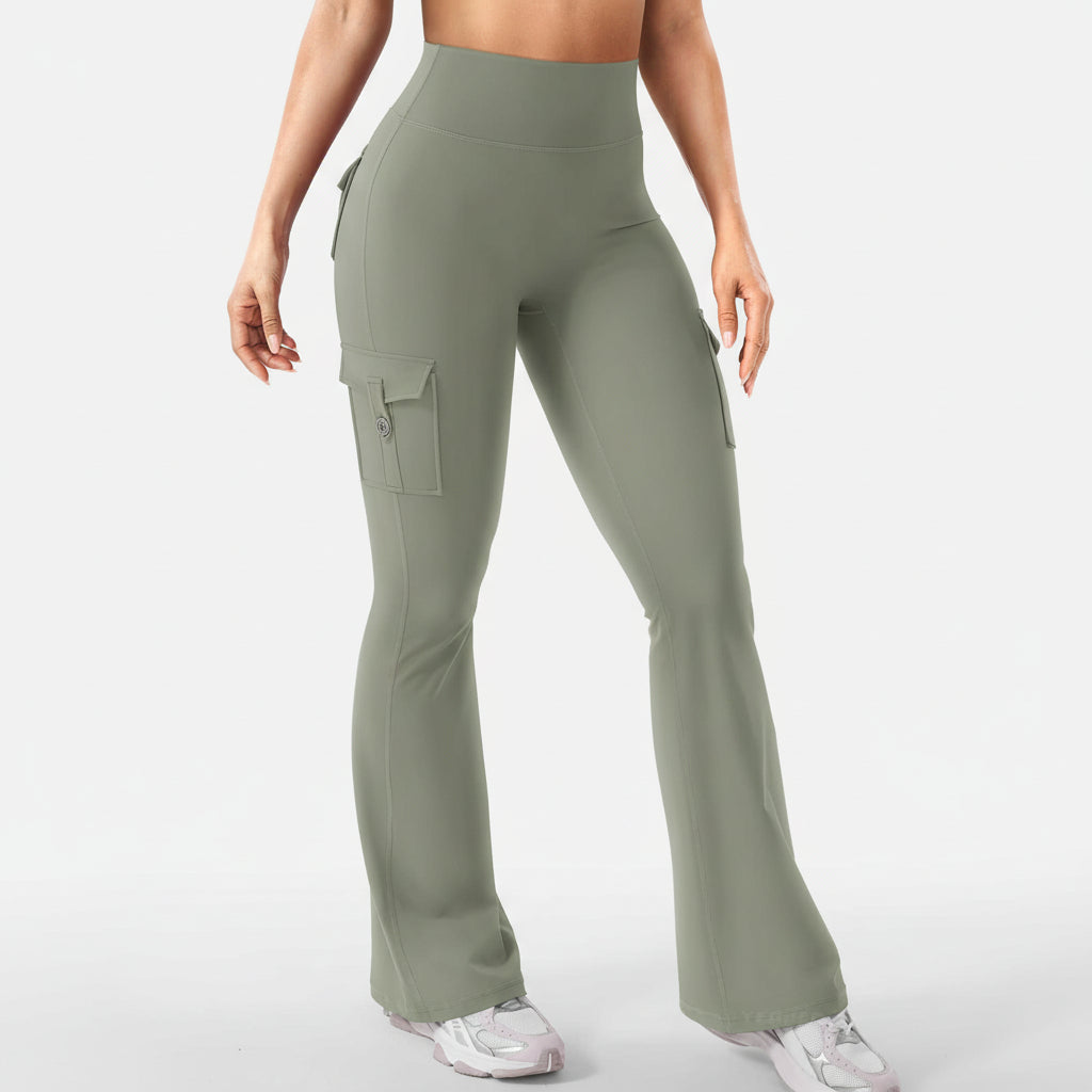 Cargo Pants High Waist Flare Pocket Wide