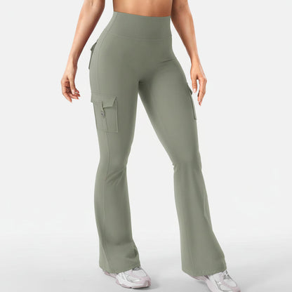 Cargo Pants High Waist Flare Pocket Wide