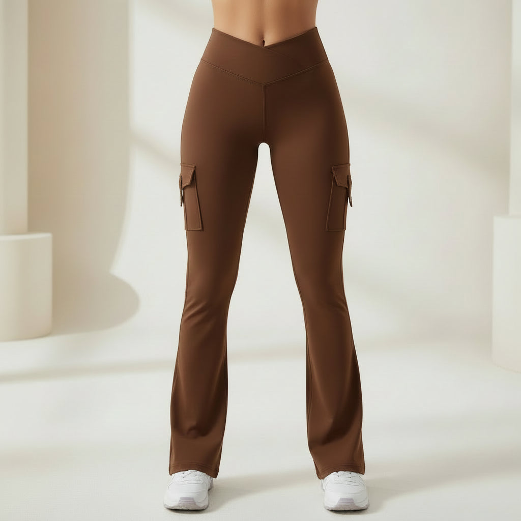 Cargo Pants High Waist Flare Pocket Wide