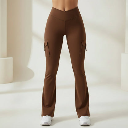 Cargo Pants High Waist Flare Pocket Wide