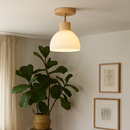 Ailse Ceiling Lamp Natural Wood & Glass