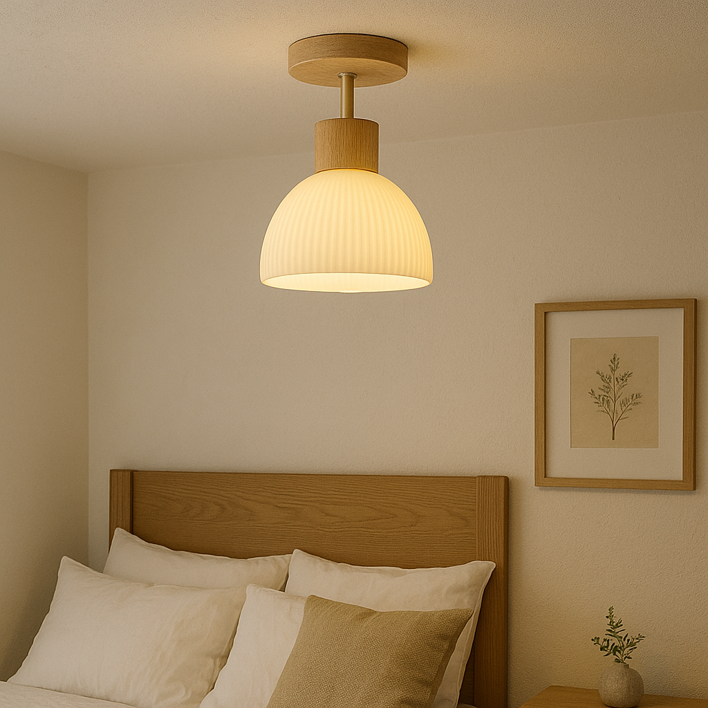 Ailse Ceiling Lamp Natural Wood & Glass
