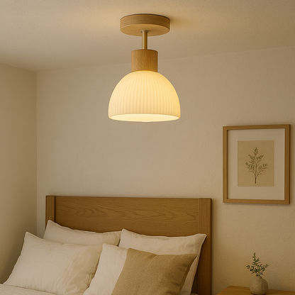 Ailse Ceiling Lamp Natural Wood & Glass