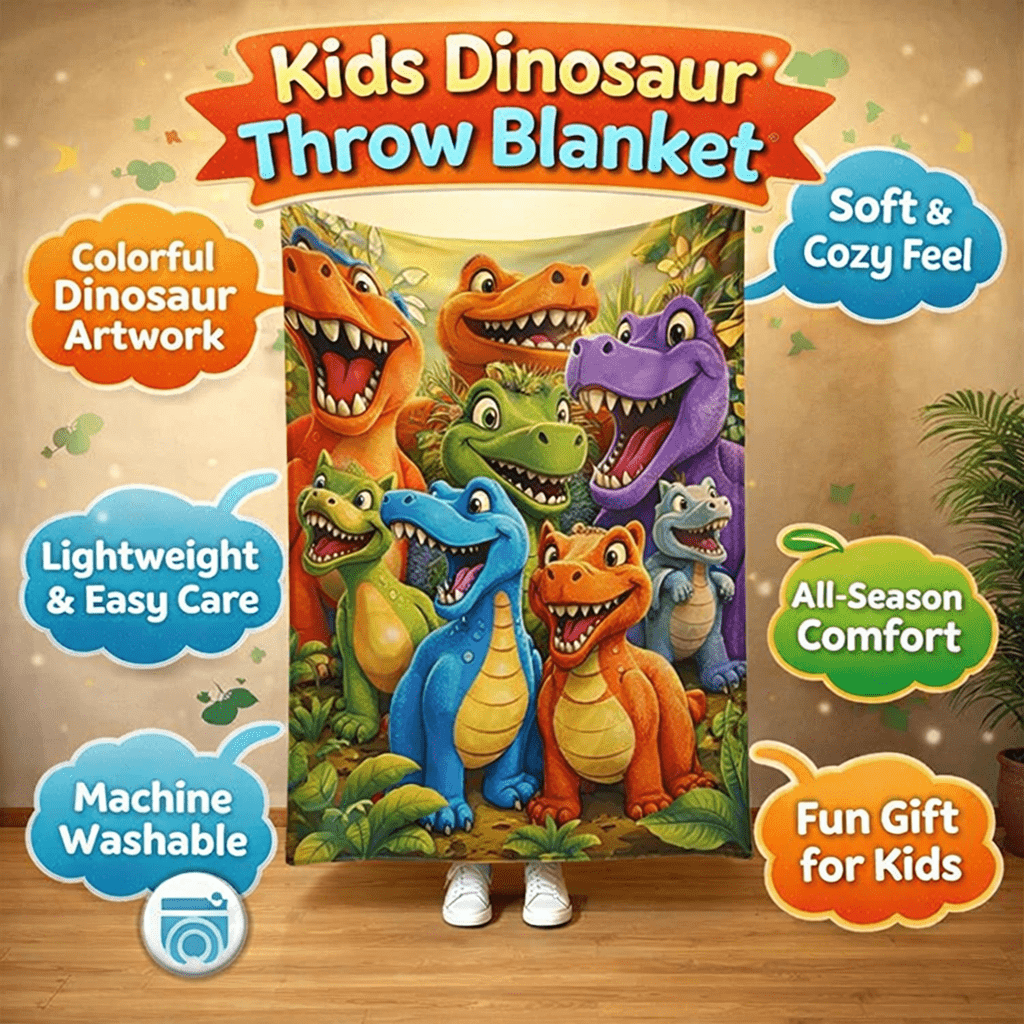 Kids Throw Blanket Colorful Dinosaur Cartoon